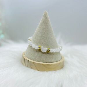 White Beaded Crescent Moon Bracelet